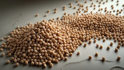 Raw chickpea seeds scattered on surface with natural food background emphasizing vegetarian diet