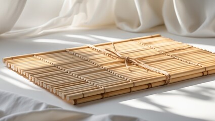 Bamboo sushi rolling mat placed on a background