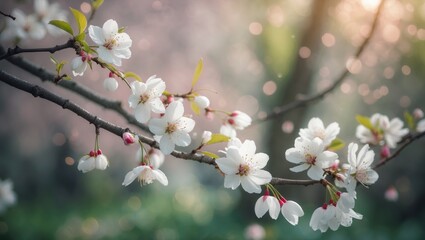 Stunning cherry blossom petals with a natural background and bokeh effect
