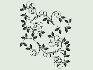 Elegant Black and White Floral Design with Swirling Vines and Leaves
