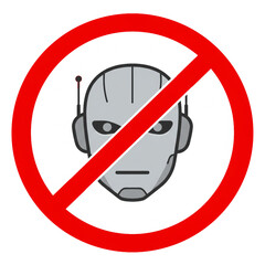 No Robots Warning Sign with Crossed Out Android Face