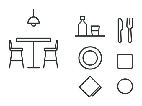 Modern dining icon set - minimalist linear design for restaurants and kitchens