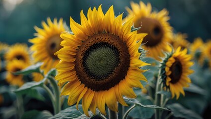 A sunflower is a vibrant, joyful flowering plant characterized by its big, round flower head with golden-yellow petals encircling a dark core.
