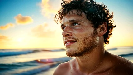 Exploring the Waves A Fit Young Man Enjoying a Surfing Trip by the Ocean. surfing trip, ocean adventure, beach vacation, surfing lifestyle, travel adventure, young surfer.