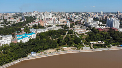 Naklejka premium Khabarovsk city on a summer day. Aerial view.