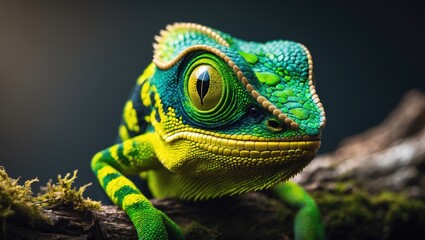 Obraz premium Exotic green Furcifer chameleon and other lizards featuring azure hues and dynamic color shifts in nature