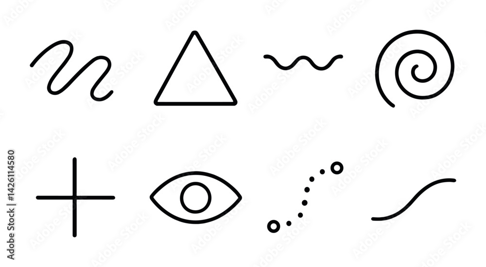 Poster minimalist abstract icons set: geometry and lines in linear style