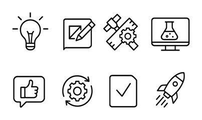 Innovative technology and creative development icon set - linear style