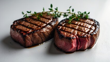 Barbecued Beef Steaks on a Wooden Board