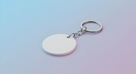 Blank White Round Keychain Template on Gradient Background Perfect for Customization and Branding Mockup Design 3D Render