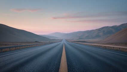 Dusk scene of mountain landscape with asphalt road