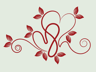 Elegant Red Floral Heart Design with Swirls and Leaves