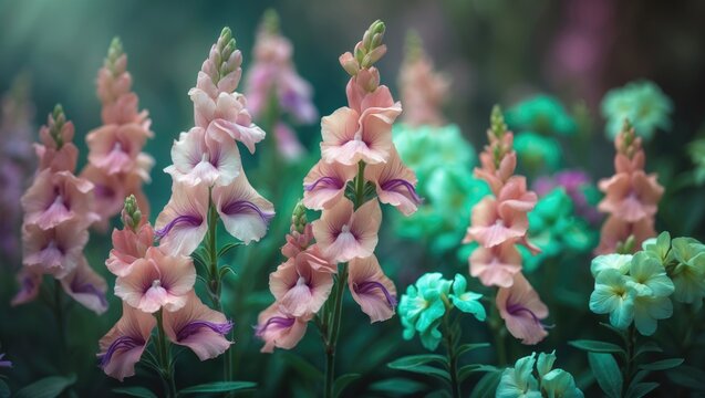 Pink flower background with summer angelonia blooms and natural floral pattern