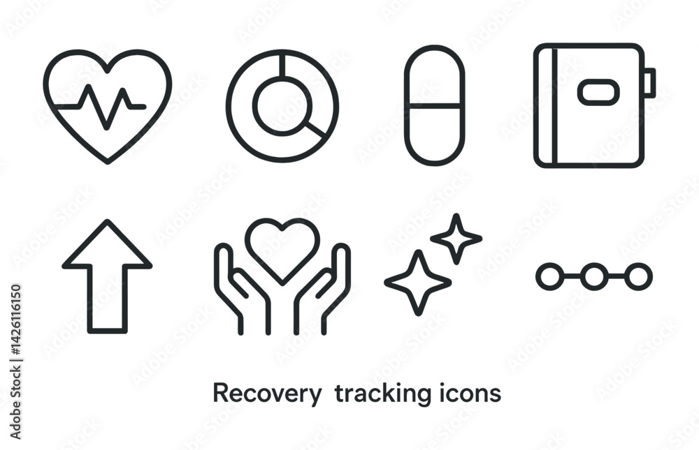 Poster recovery tracking icon set in linear style for health apps and web design