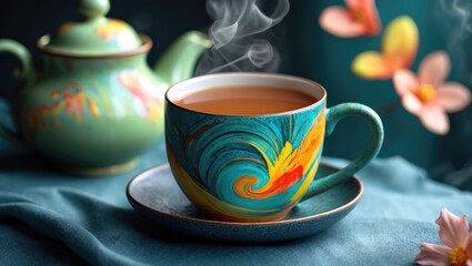 Fototapeta premium Tea and Milk Tea with a Colorful Background