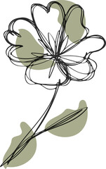 Elegant Line Art Flower Drawing with Abstract Green Shapes