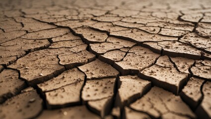 Cracked ground from a top view symbolizing drought and decay for background or graphic design