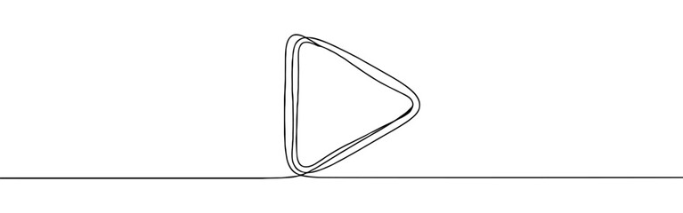 Video play start continuous one line drawing of play button symbol on white background.