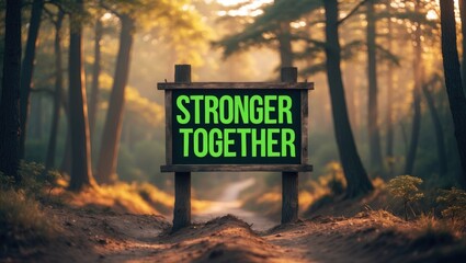 Strength in Unity: Business Design with Stronger Together Phrase on Chalkboard Background