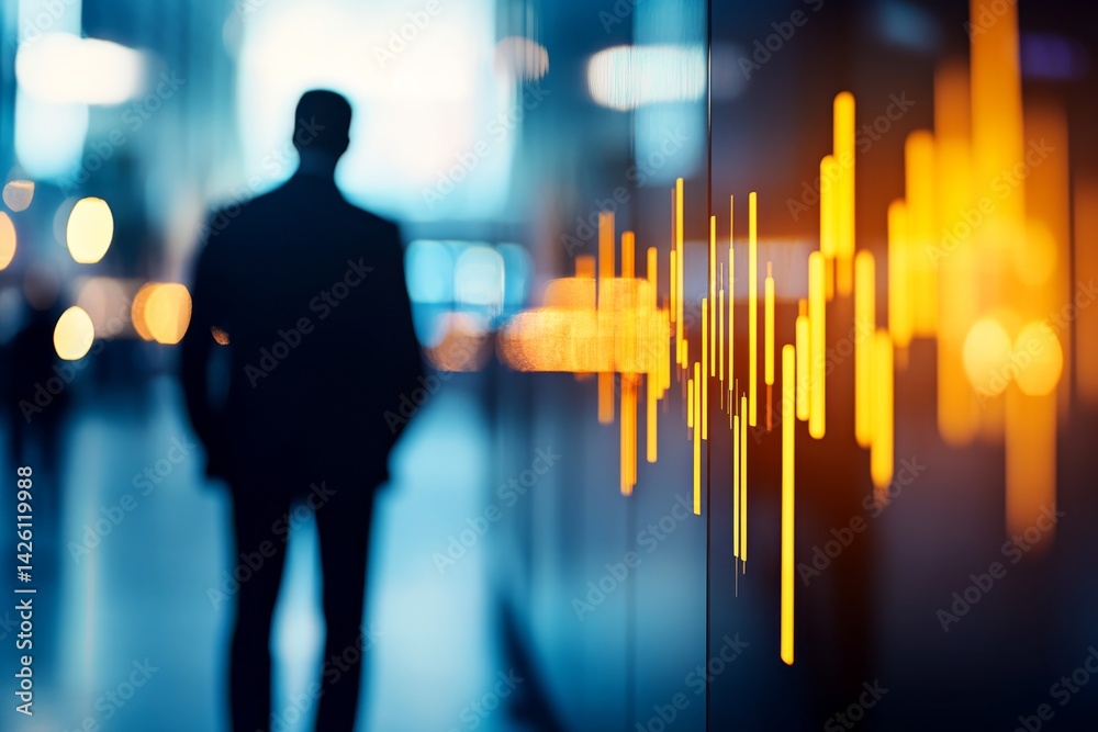 Poster forex candlestick charts glow against a blurred city skyline at dusk, symbolizing the intersection o