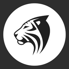 Black and White Split Tiger Silhouette Vector Icon Illustration.