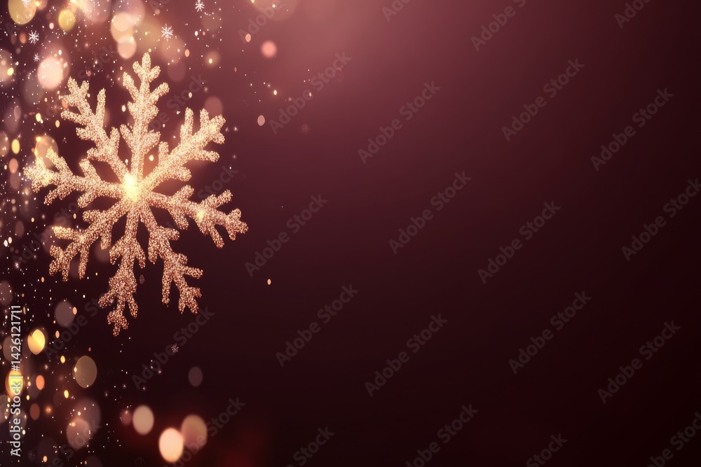 Poster an elegant holiday banner showcases a large golden snowflake highlighted by soft glowing bokeh light
