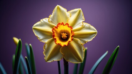 Fototapeta premium The yellow daffodil belongs to the Amaryllidaceae family and is a monocotyledonous plant.