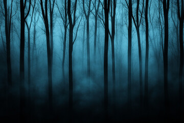 Mystical forest background with fog drifting through trees, perfect for natural, rustic products, soft lighting and shadows 