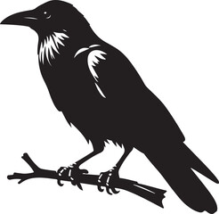Crow Perched on Tree Branch Silhouette Art