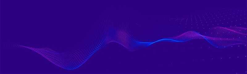 Abstract background with dynamic color wave. Futuristic dotted wave of bright particles. Colorful background for presentation design. Wide format 3D illustration. Weave effect.