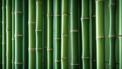 Fototapeta premium Green bamboo wall surface with textured pattern