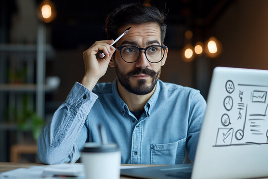 Detailed view of a designer testing interactive elements of a web page, such as buttons and menus, on a laptop screen