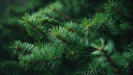 Close-up of green pine branches showing short coniferous needles on a green background, needle texture detail