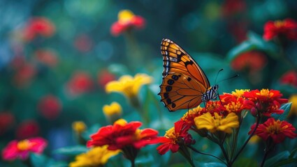 Obraz premium Stunning butterfly resting on a vibrant flower in a natural setting