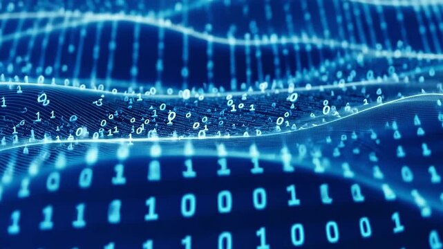 This visual journey delves into a mesmerizing digital ocean where binary code flows like waves. The swirling patterns of digits create an engaging atmosphere that illustrates the complexity and beauty
