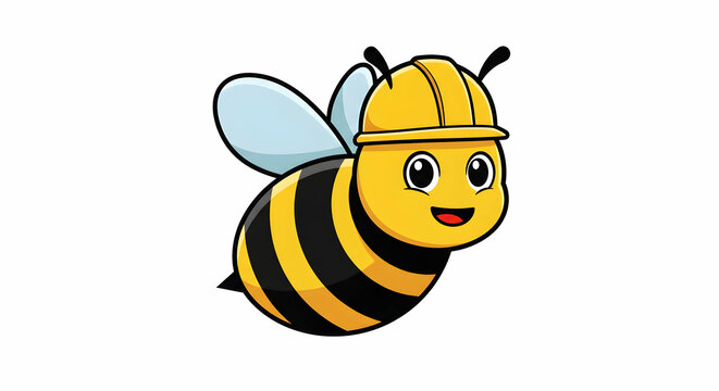 Cute cartoon bee wearing a construction helmet ready to build a honeycomb or hive