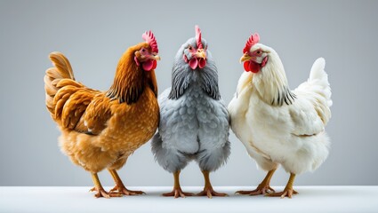 Fototapeta premium Elegant white hen with chick isolated against background