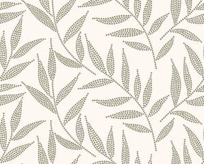 Abstract floral background with palm leaves seamless pattern with dotted flat style. © andin