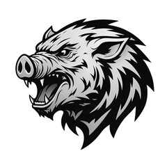 Roaring Pig Head Silhouette Logo – Minimalist Vector, Bold Black on White