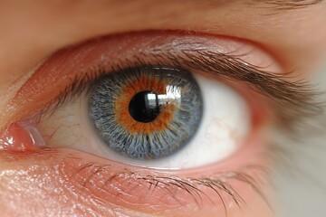 Unique close-up view of a human eye highlighting intricate details and vibrant colors in natural light