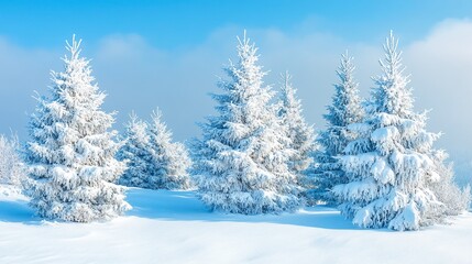 Winter wonderland scene. Snow-dusted fir trees