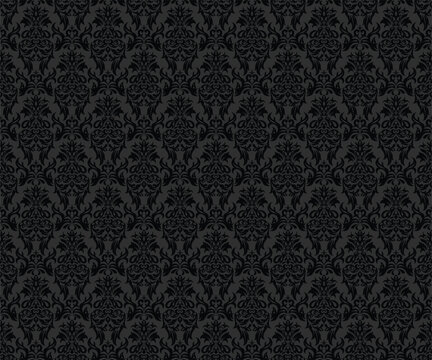 Ornate charcoal brocade an intricate dance of dark elegance in a dense seamless motif