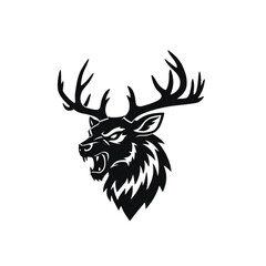 Roaring Deer Head Silhouette Logo &ndash; Minimalist Vector, Bold Black on White