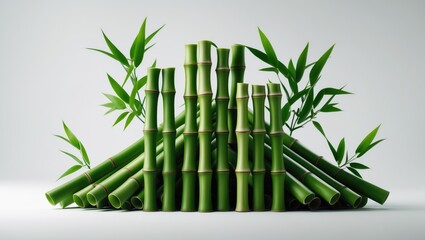 Fototapeta premium Full-depth green bamboo with leaves isolated on background with clipping path