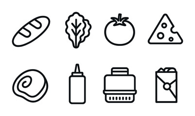 Plakat Grocery shopping essentials: 3d outline icon set with bread, cheese, and more