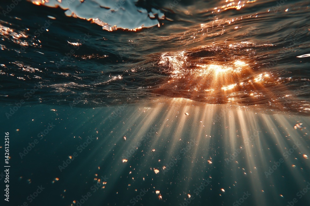 Poster sunlight dances through ocean waves creating a serene underwater landscape at midday