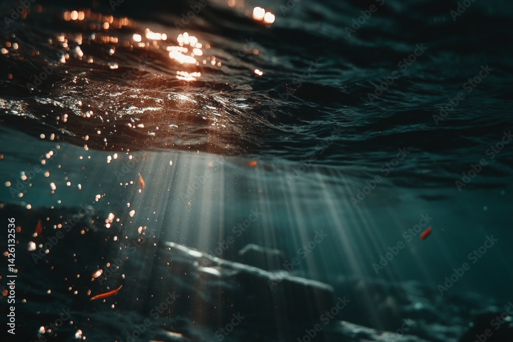 Aufkleber light shines through water creating a serene underwater atmosphere during early morning hours