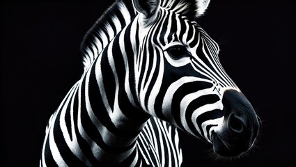 Fototapeta premium Zebra's head showcasing black and white stripes in the wild