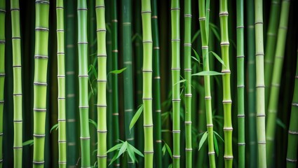 Vertical bamboo wall with lush green texture