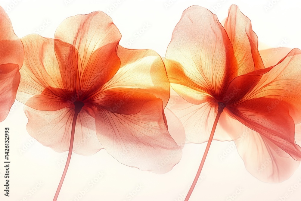 Aufkleber Colorful translucent flowers create a soft and warm atmosphere in a close-up on a light background